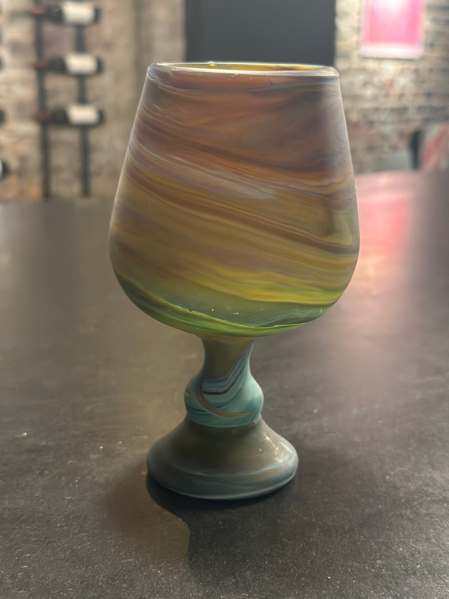 Hebron Large Blue/Brown/Green Wine Glasses